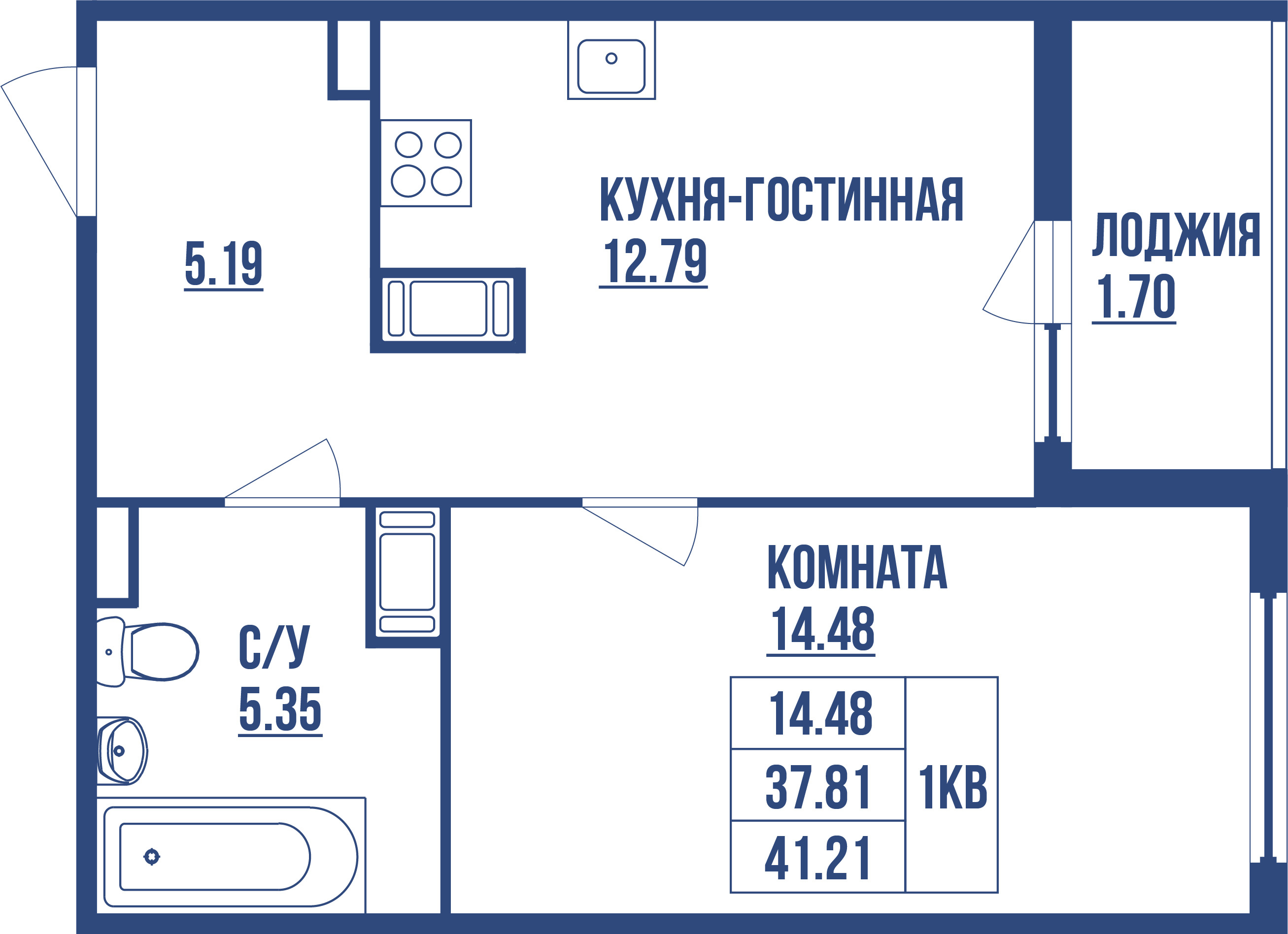 1-комнатная 39.51 м²