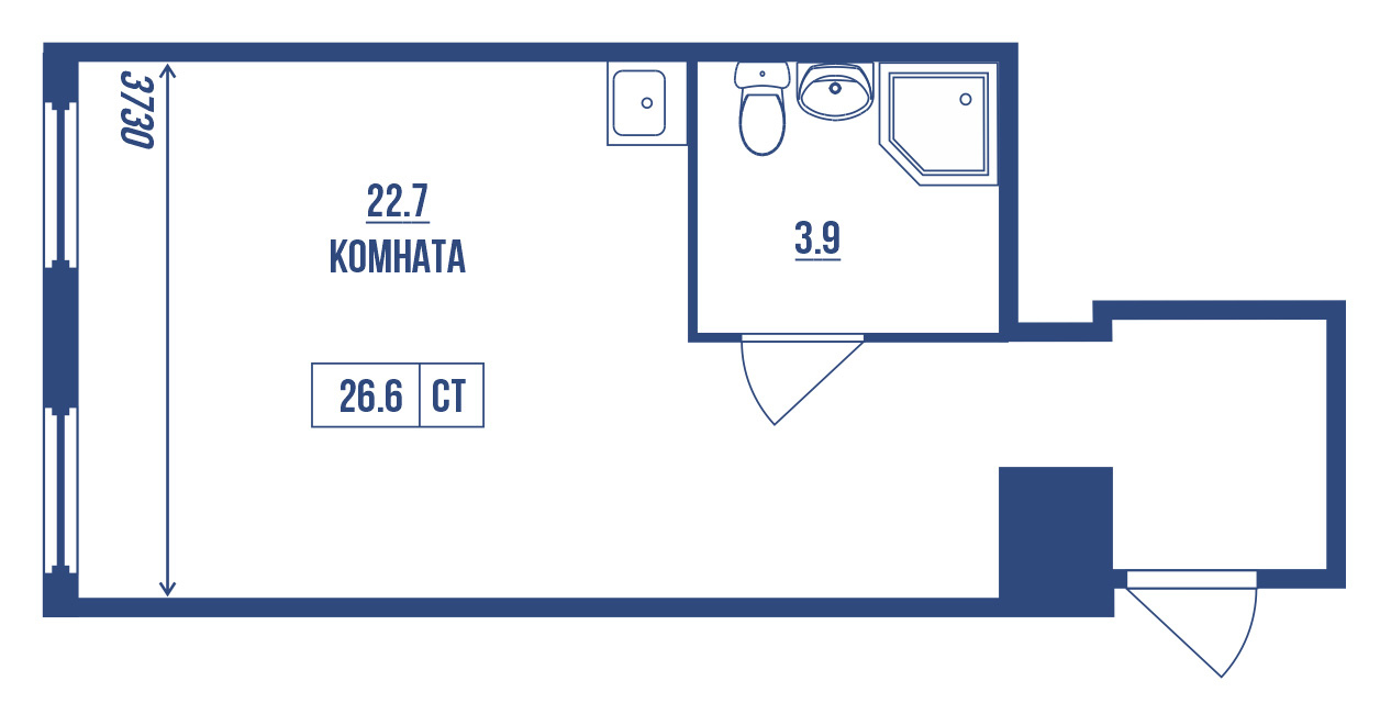 Студия 26.6 м²