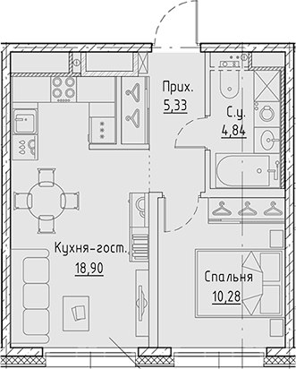 1-комнатная 39.35 м²