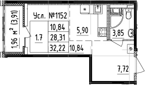 Студия 30.27 м²