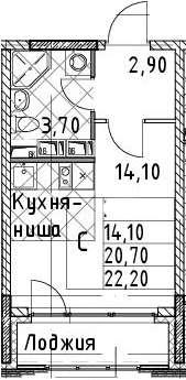Студия 22.2 м²