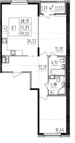 2-комнатная 75.74 м²