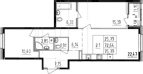 2-комнатная 74.22 м²