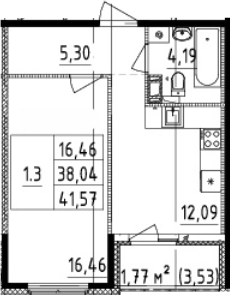1-комнатная 39.81 м²