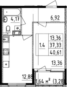 1-комнатная 38.97 м²