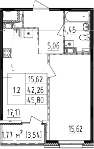 1-комнатная 44.03 м²