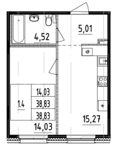 1-комнатная 38.83 м²