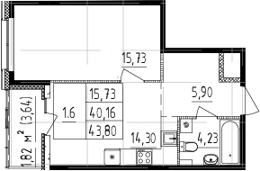1-комнатная 41.98 м²