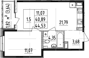 1-комнатная 42.71 м²
