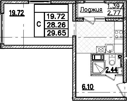 Студия 29.65 м²
