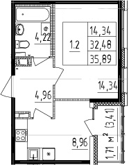 1-комнатная 34.19 м²