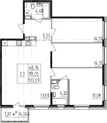 3-комнатная 100.26 м²