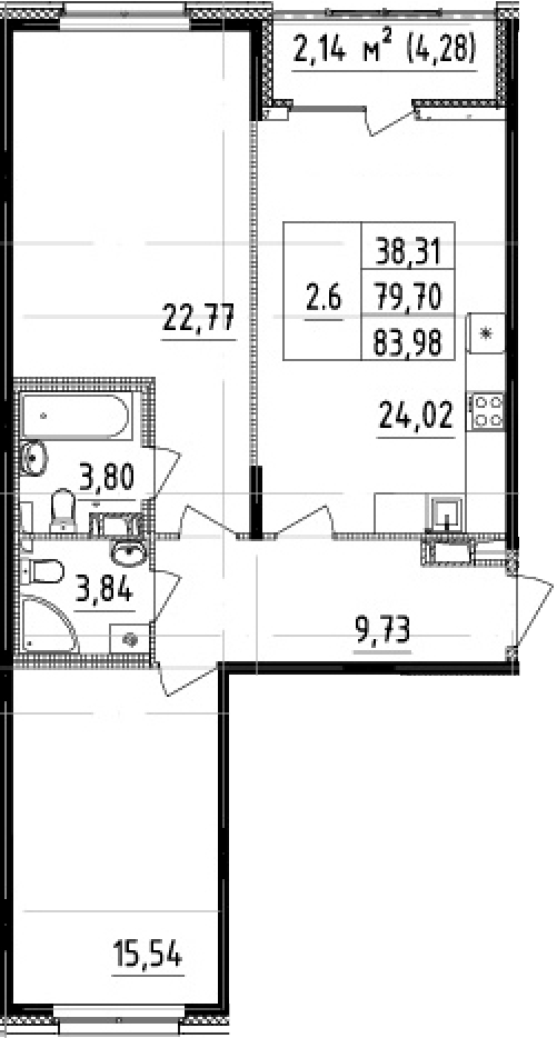 2-комнатная 81.84 м²