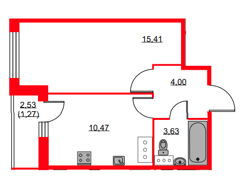 1-комнатная 34.78 м²