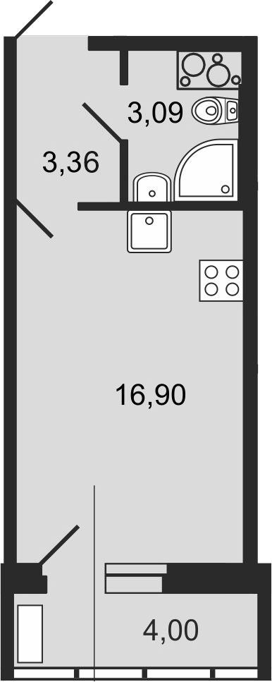 Студия 24.55 м²