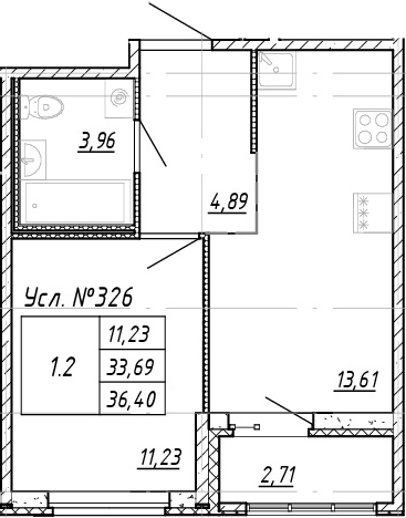 1-комнатная 35.05 м²