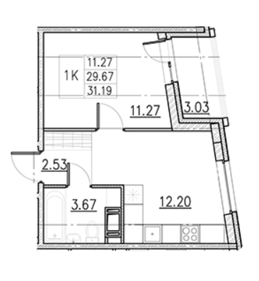1-комнатная 31.19 м²