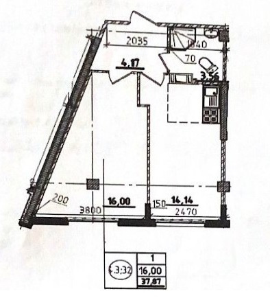 1-комнатная 37.87 м²