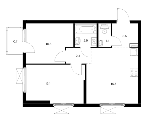 2-комнатная 51.2 м²