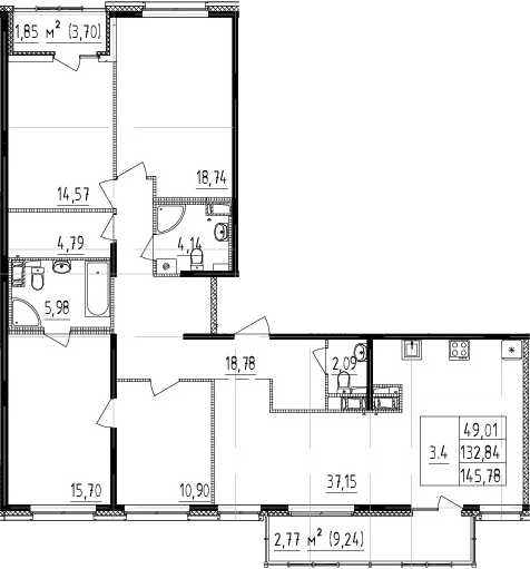 4-комнатная 137.46 м²