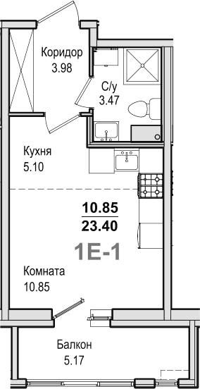 Студия 23.4 м²