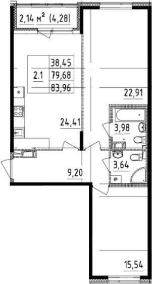 2-комнатная 81.82 м²