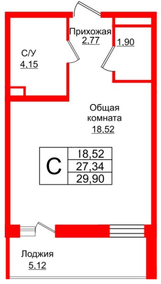 Студия 29.9 м²