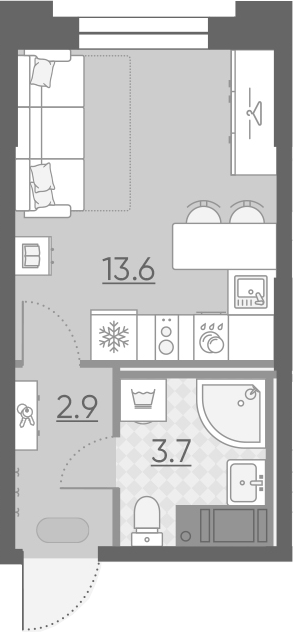 Студия 20.2 м²