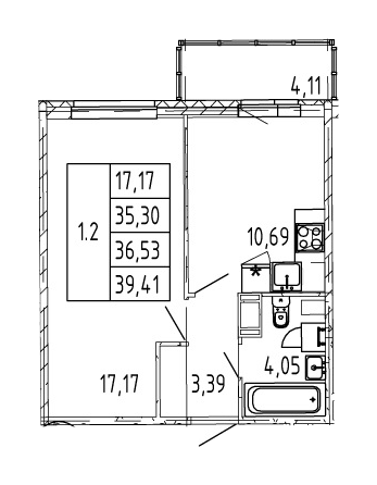 1-комнатная 36.53 м²