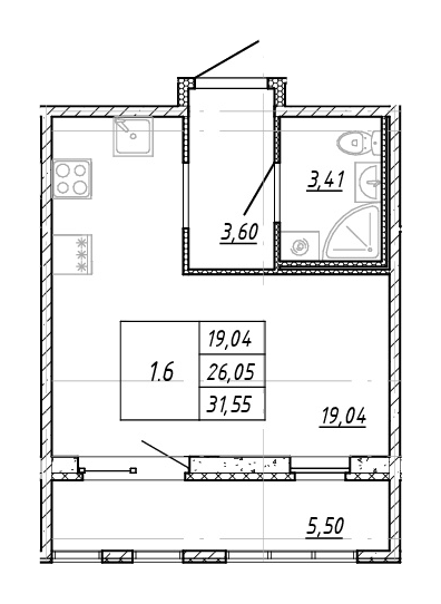 Студия 28.8 м²