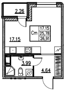 Студия 26.91 м²