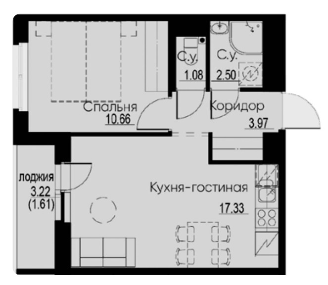 1-комнатная 37.15 м²