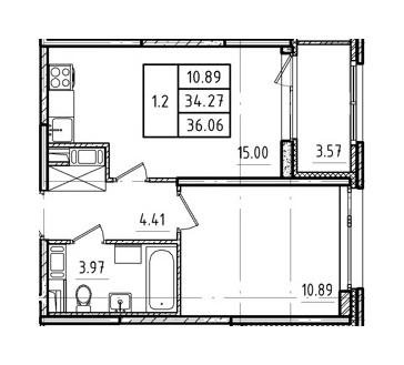 1-комнатная 36.06 м²