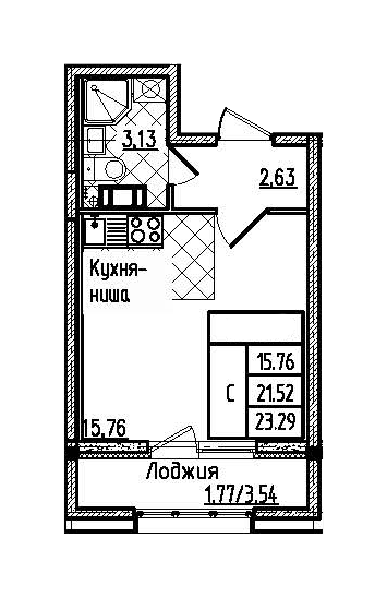 Студия 23.29 м²
