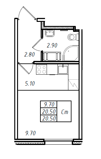 Студия 20.5 м²