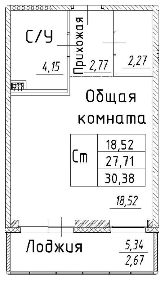 Студия 30.38 м²