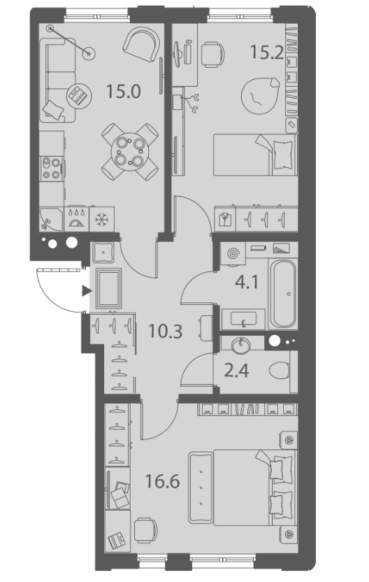 2-комнатная 63.6 м²