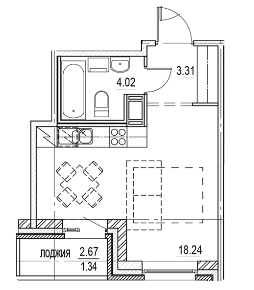 Студия 26.91 м²