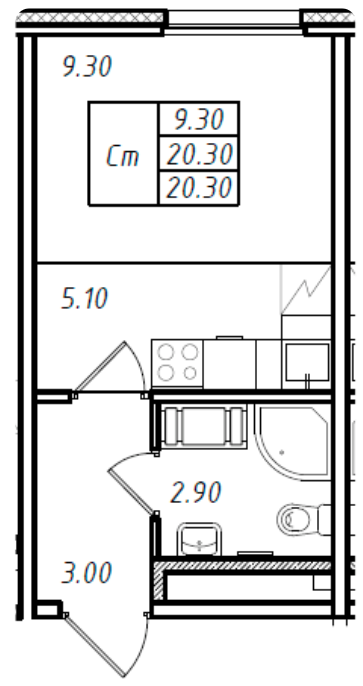 Студия 20.3 м²