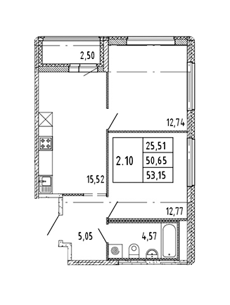 3-комнатная 53.15 м²