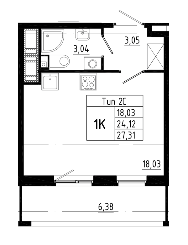 Студия 27.31 м²