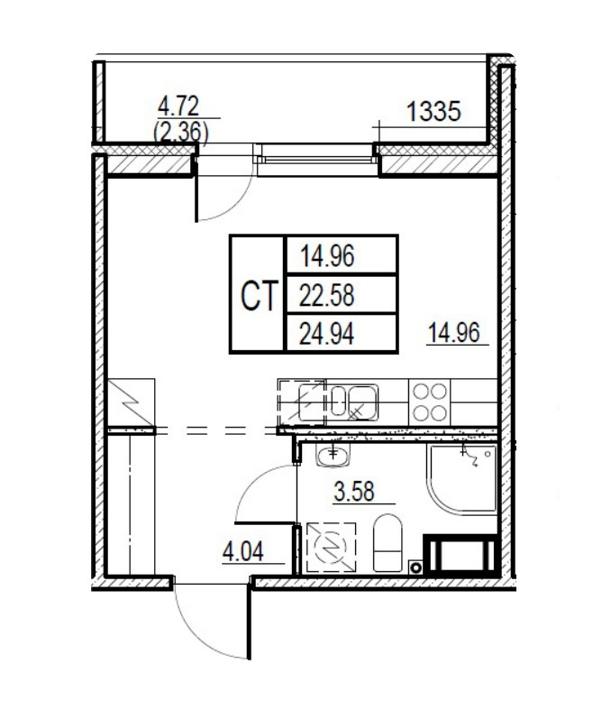 Студия 24.94 м²