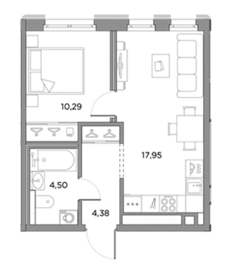 1-комнатная 37.12 м²
