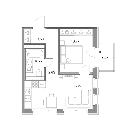 1-комнатная 39.22 м²