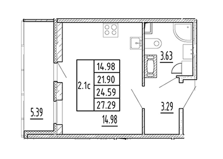 Студия 24.59 м²