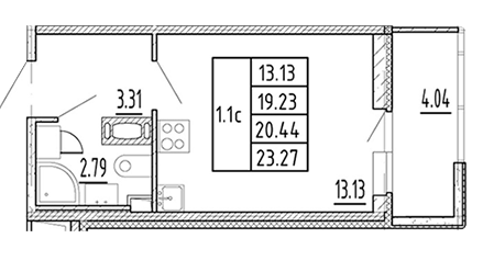 Студия 20.44 м²
