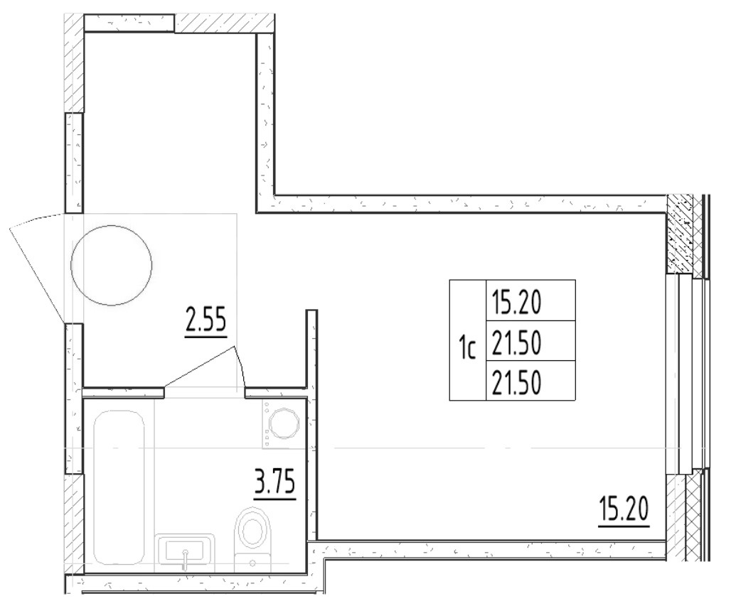Студия 21.5 м²