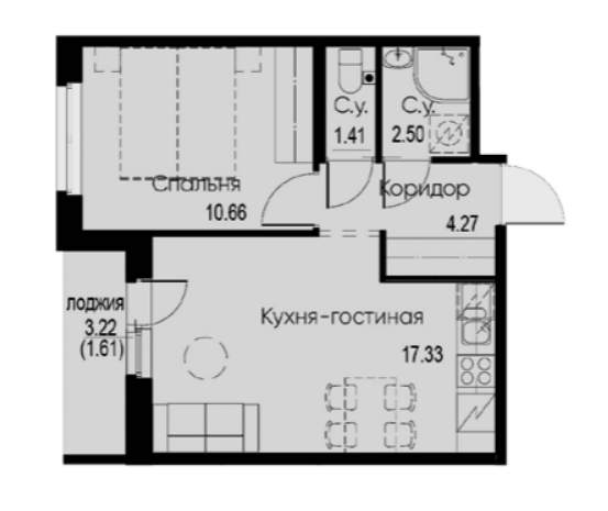 1-комнатная 37.78 м²