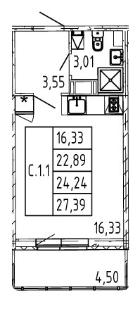 Студия 27.39 м²