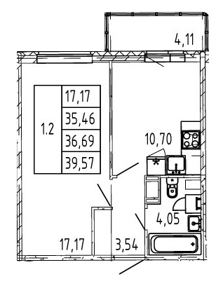 1-комнатная 36.69 м²